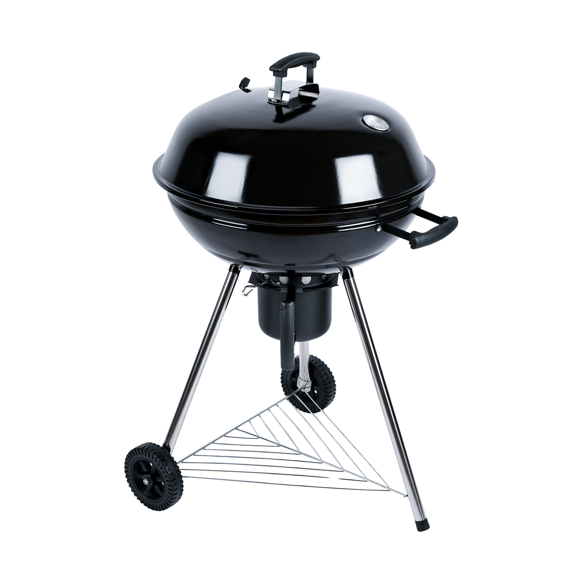 Black kettle grill with wheels