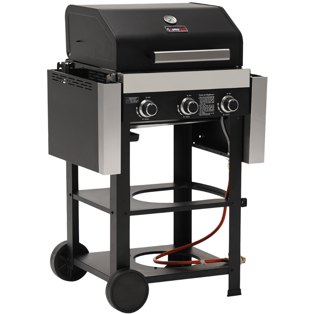 3 Burner Gas Grill with folding Side Shelves