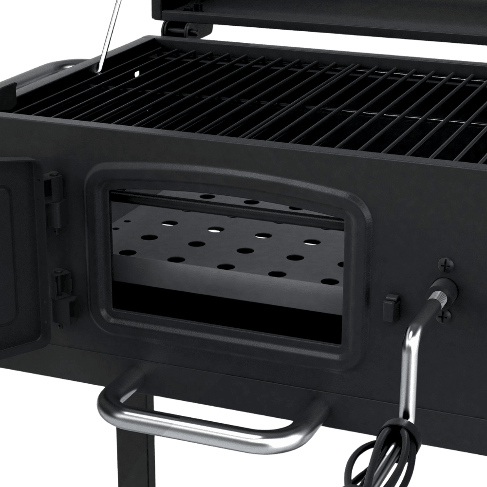 Rear View of Cosmo Grill Outdoor XL Smoker Charcoal BBQ with Chimney