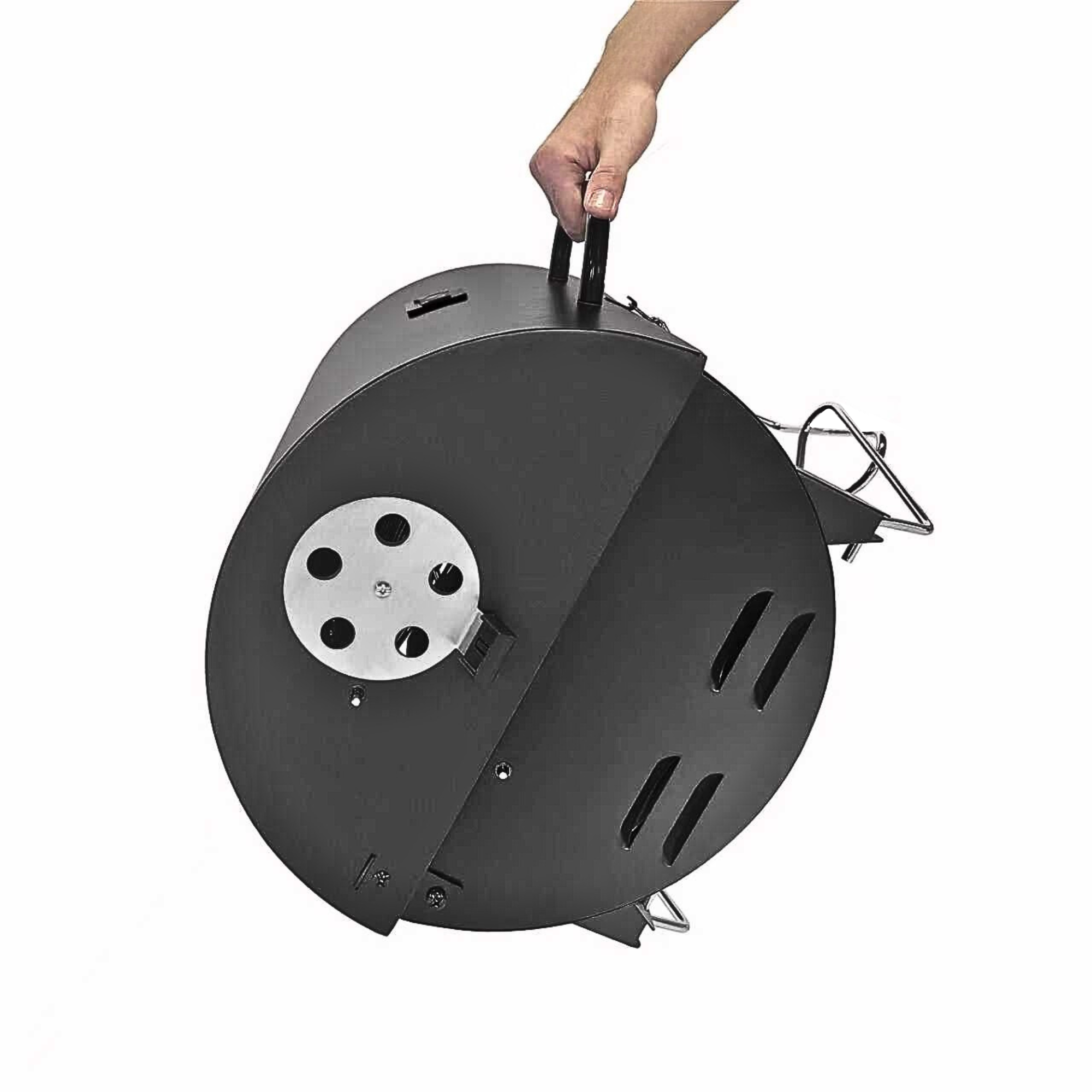 Portable Camping Grill held up by handle